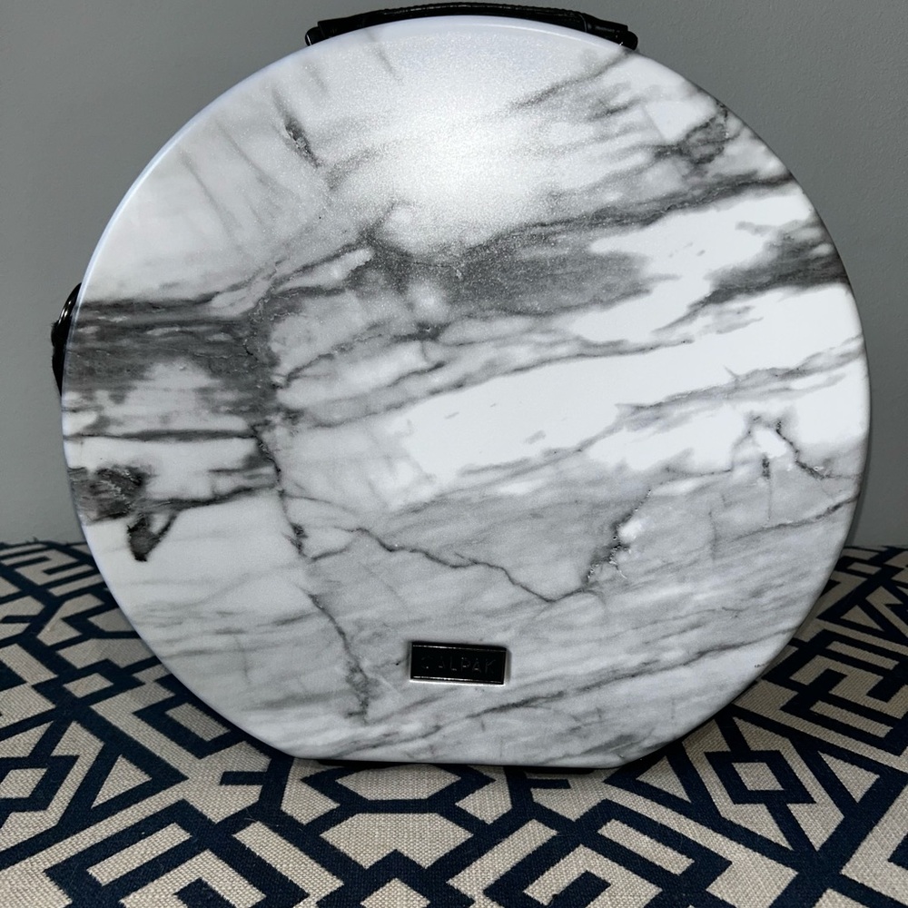 Calpak Round Hat Bag in White Marble